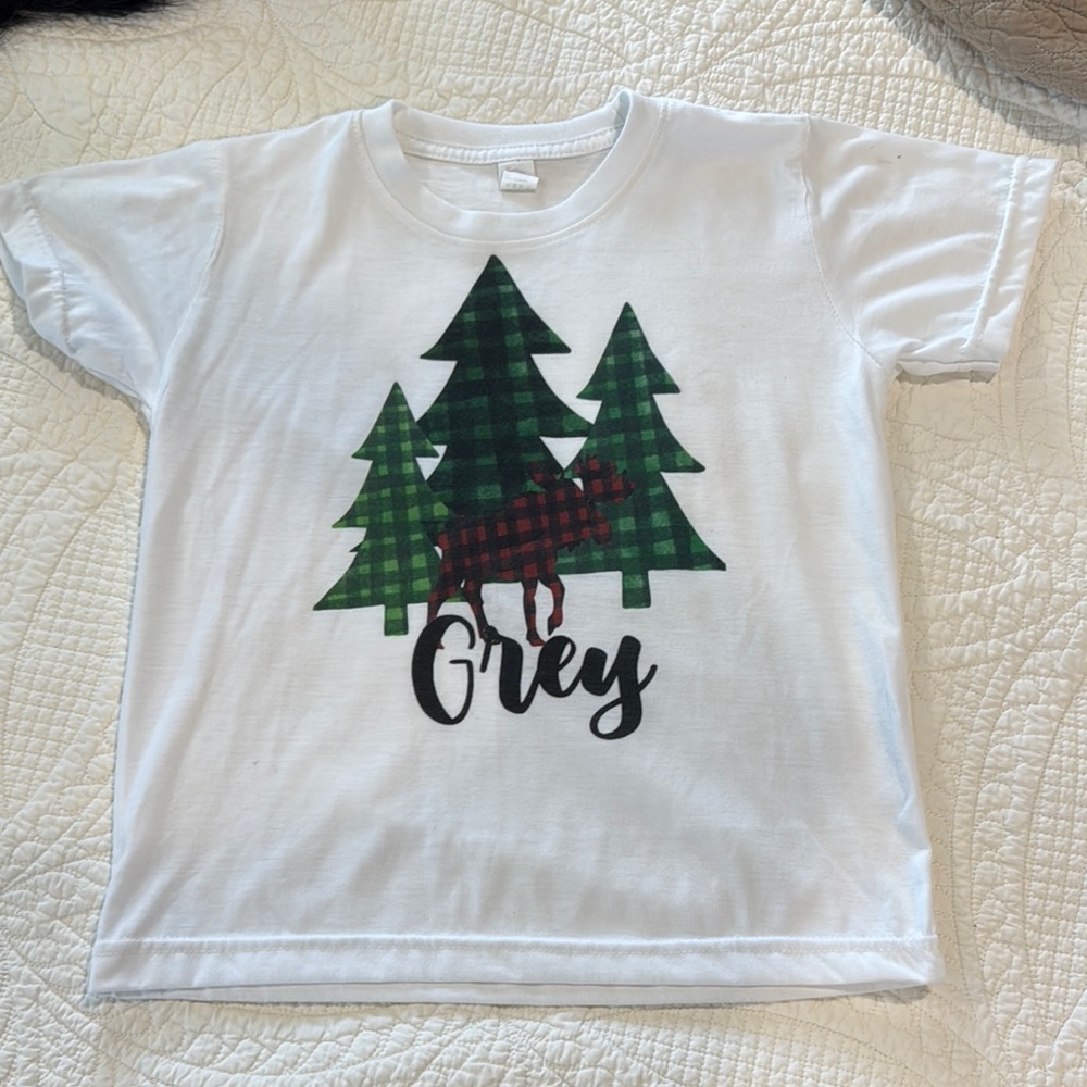White Kids T-Shirt with Green Tree Design